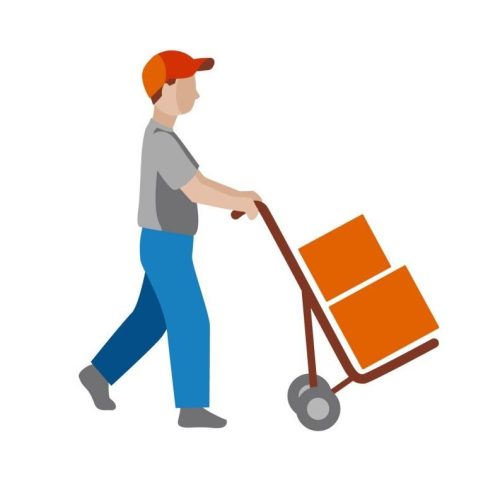 Delivery person freight logistic business industry icons flat set isolated vector illustration.